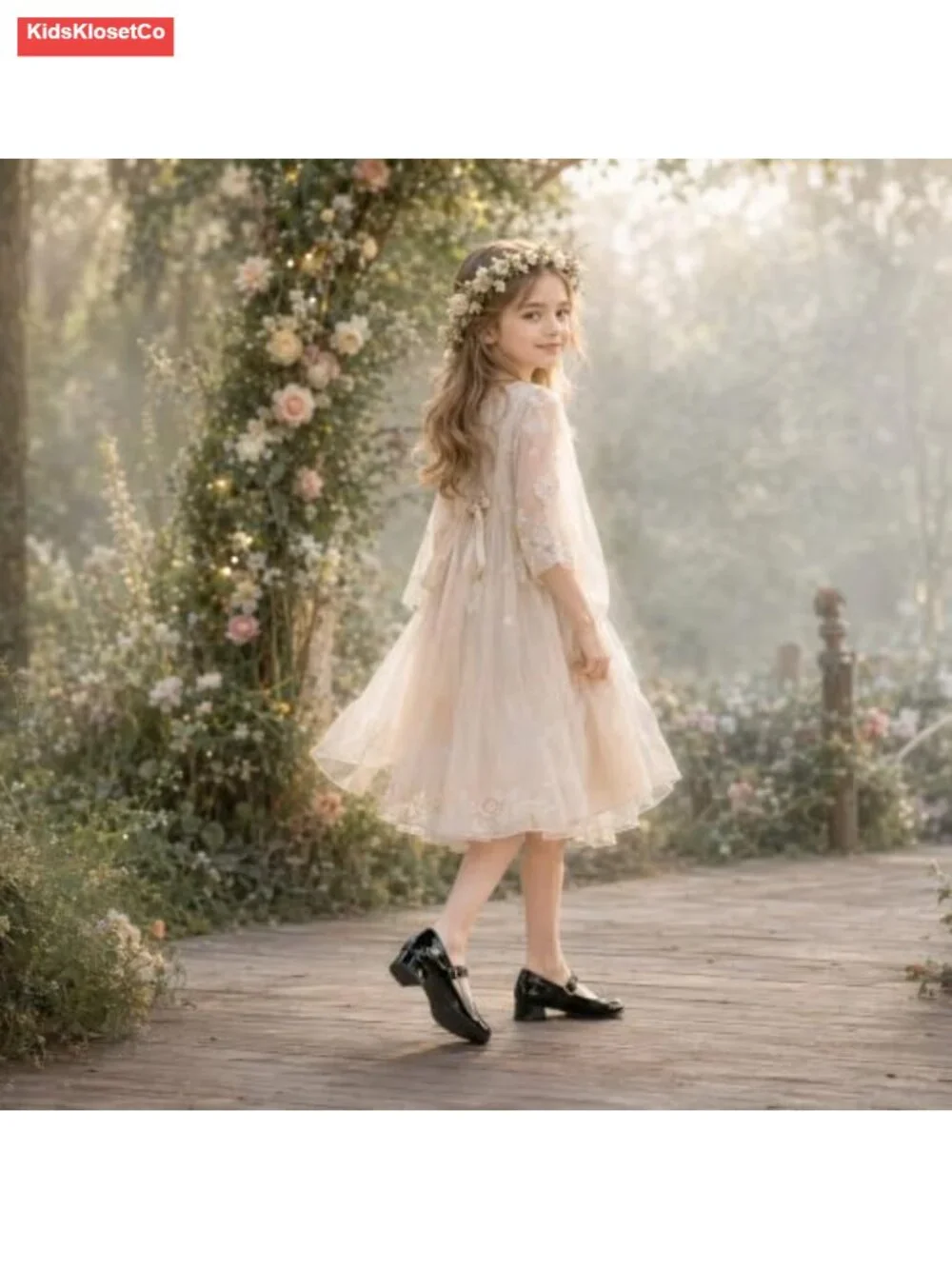 Girls Mary Jane Dress Shoes Low Heel Party Wedding Flats Round Toe Hook & Loop